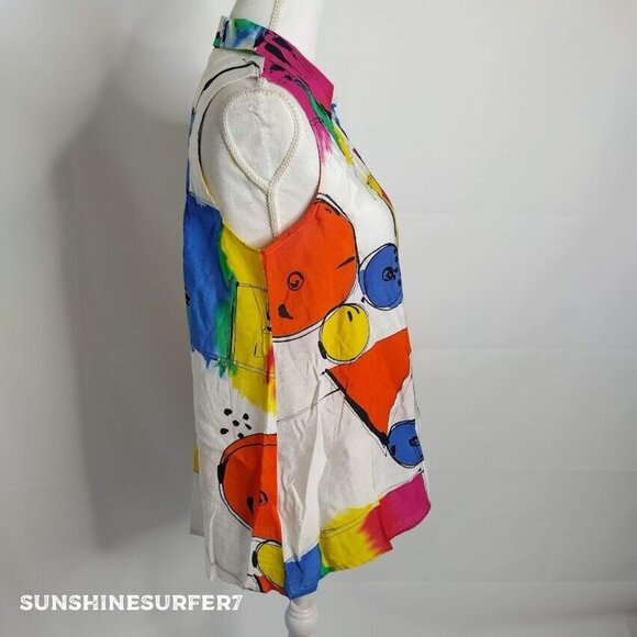 Milano Button Up Blouse Womens S Multicolor Art to Wear Sleeveless Lightweight - Picture 6 of 9